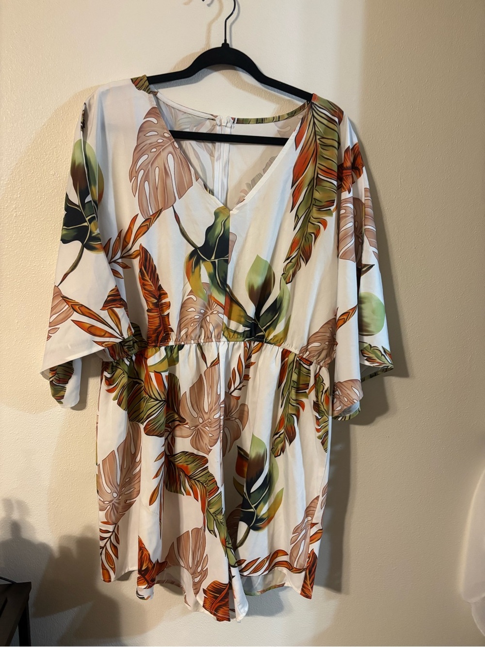 Tropical V-Neck Tunic Romper in White and Green